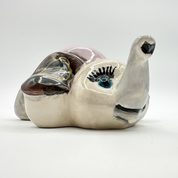 Studio Pottery Elephant Piggy Bank Hand Painted w Stopper Signed Juliana Vintage - Picture 7 of 13